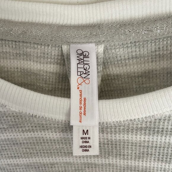 Gilligan & O'Malley Women's Thermal Pajama Top M Gray White Striped Long Sleeve - Picture 8 of 10